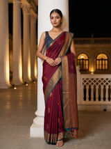 MIMOSA Maroon Saree Saree — front view on mannequin