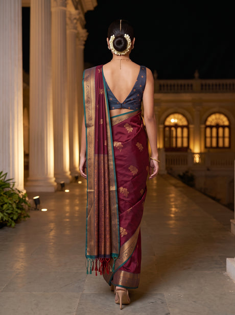 MIMOSA Maroon Saree Saree — pose 2 styling detail