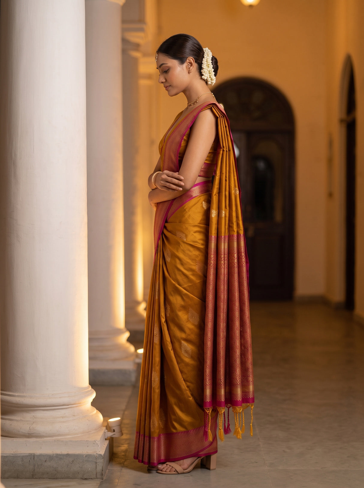 MIMOSA Mustard Saree Saree — pose 3 styling detail