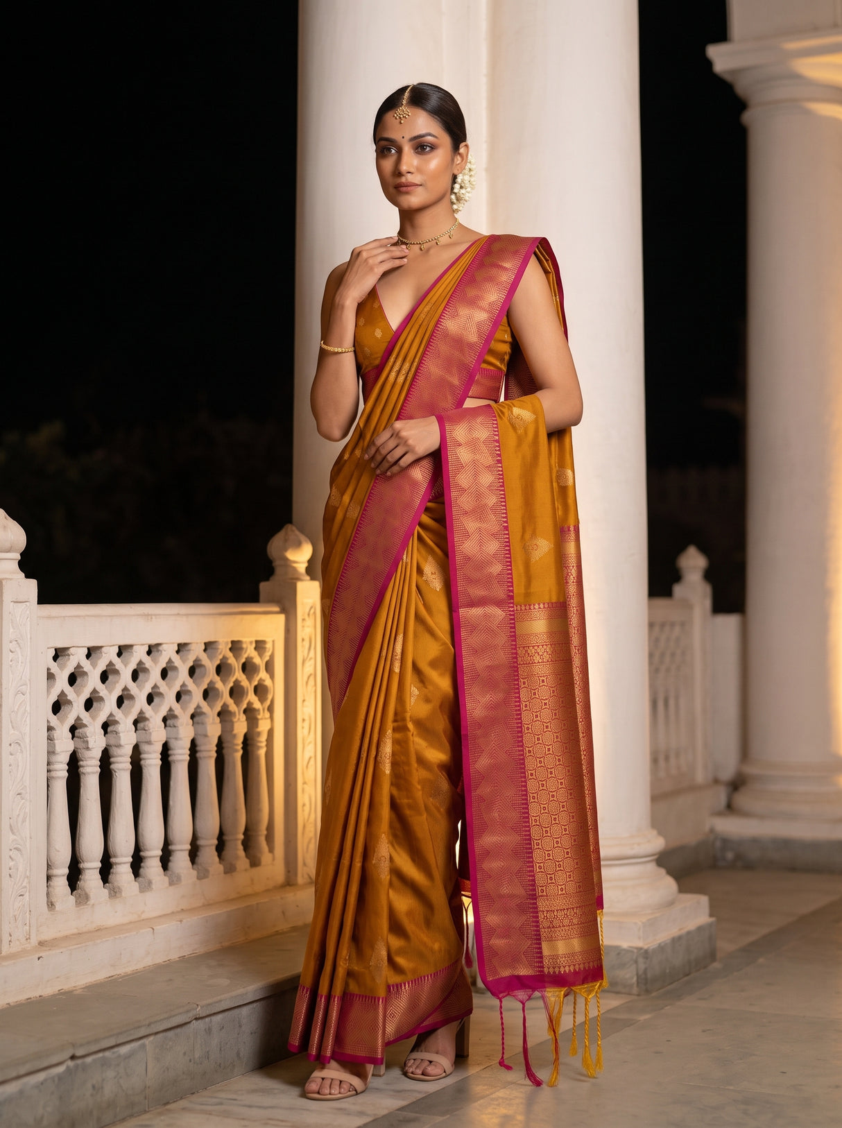 MIMOSA Mustard Saree Saree — pose 5 styling detail