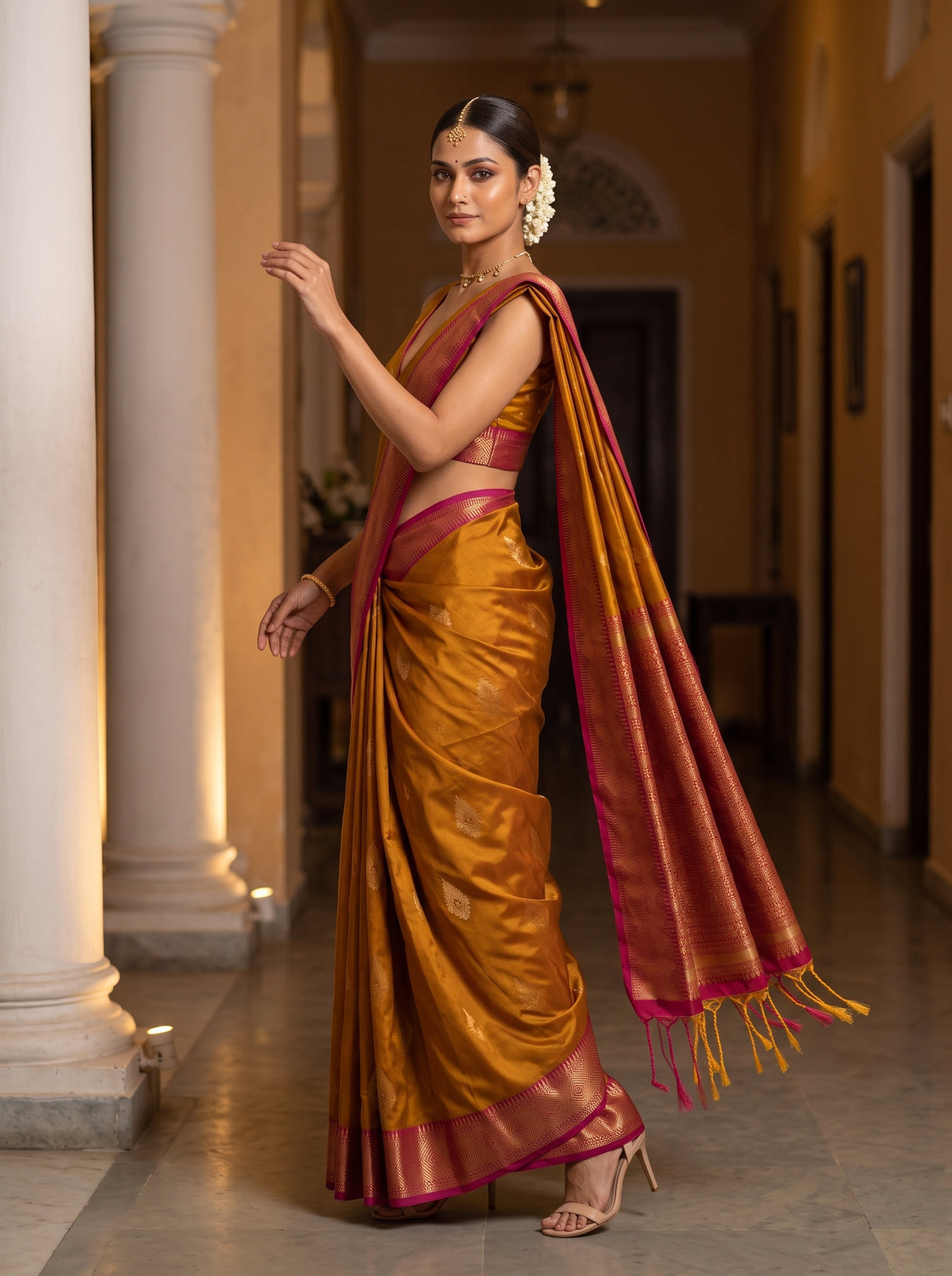 MIMOSA Mustard Saree Saree — pose 9 styling detail