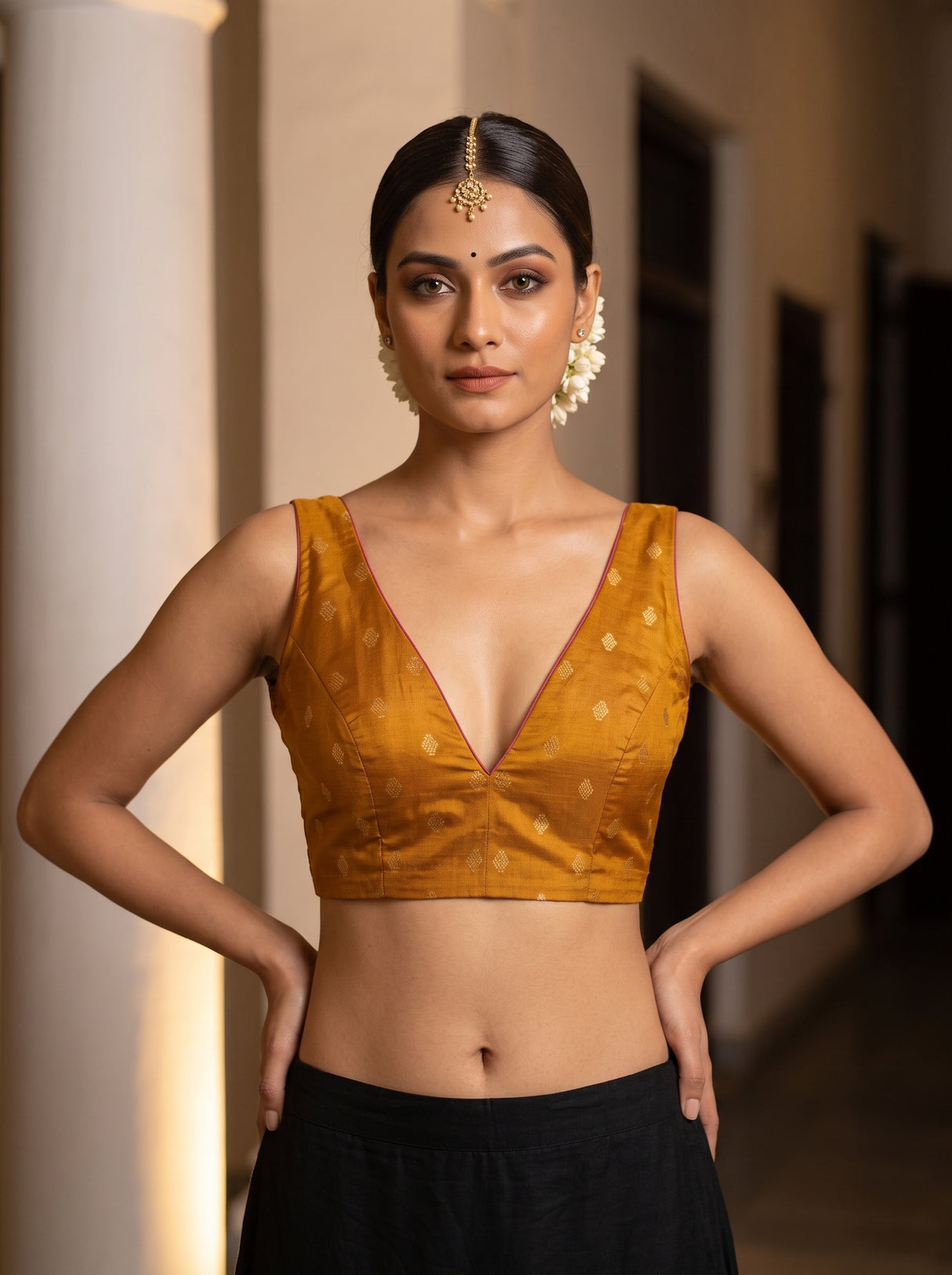 MIMOSA Mustard Saree Saree — blouse close-up