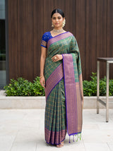 MIMOSA Green Saree Saree — front view on mannequin