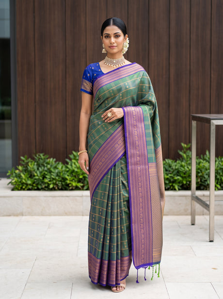 MIMOSA Green Saree Saree — front view on mannequin