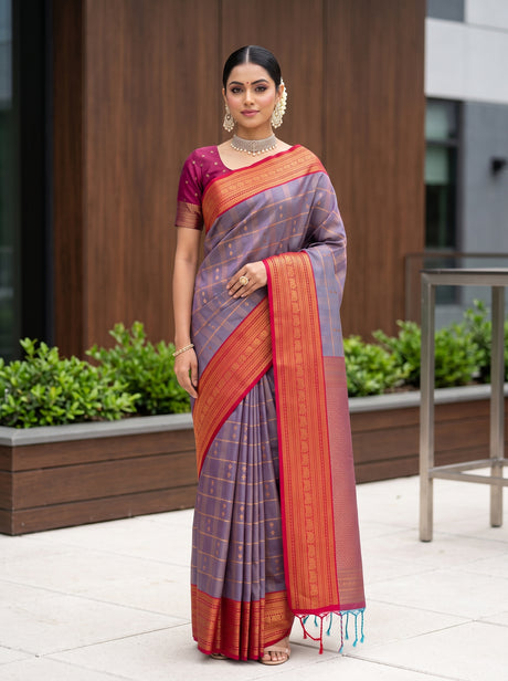MIMOSA Violet Saree Saree — front view on mannequin