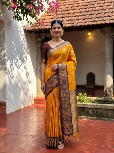MIMOSA Mustard Saree Saree — front view on mannequin