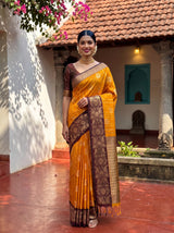 MIMOSA Mustard Saree Saree — pose 10 styling detail