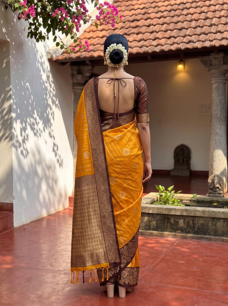 MIMOSA Mustard Saree Saree — pose 2 styling detail
