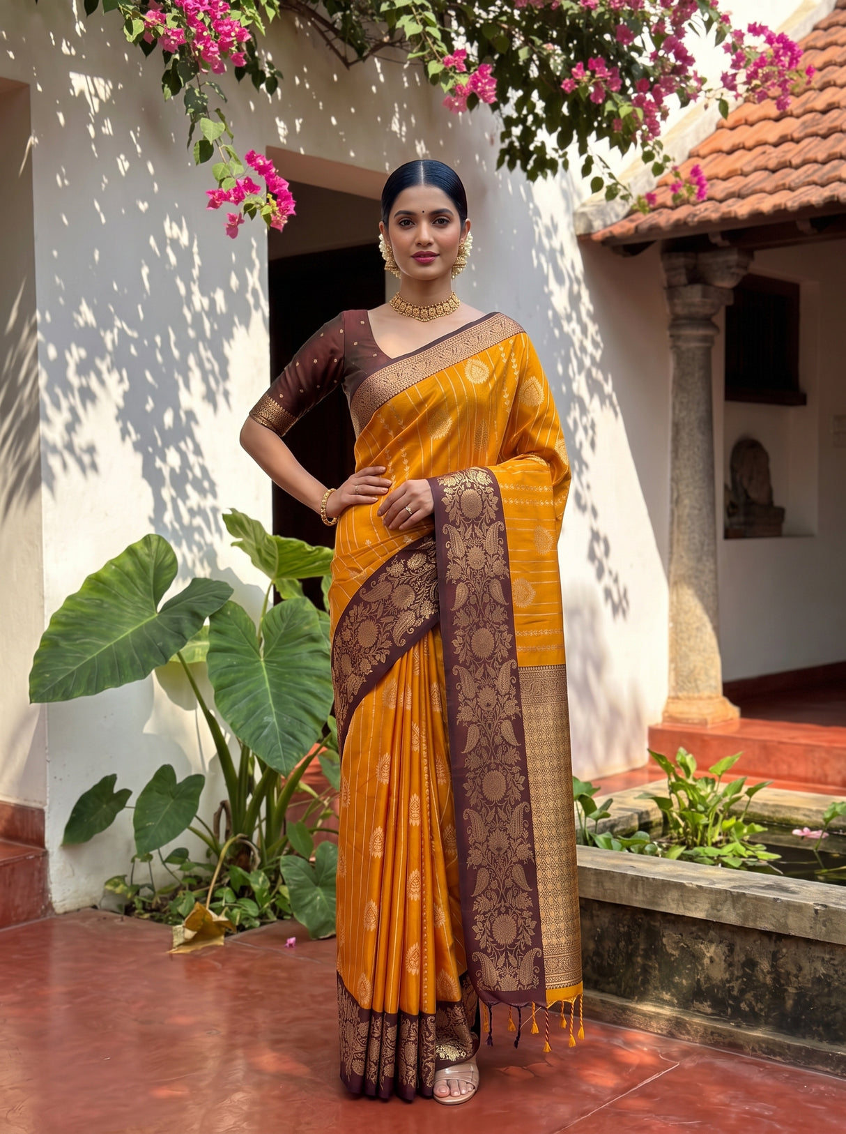MIMOSA Mustard Saree Saree — pose 4 styling detail