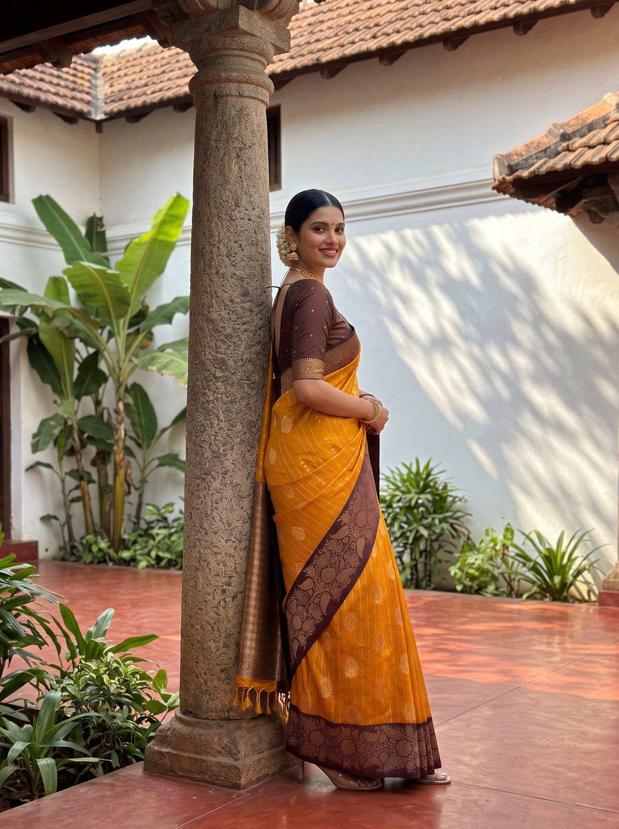 MIMOSA Mustard Saree Saree — pose 5 styling detail