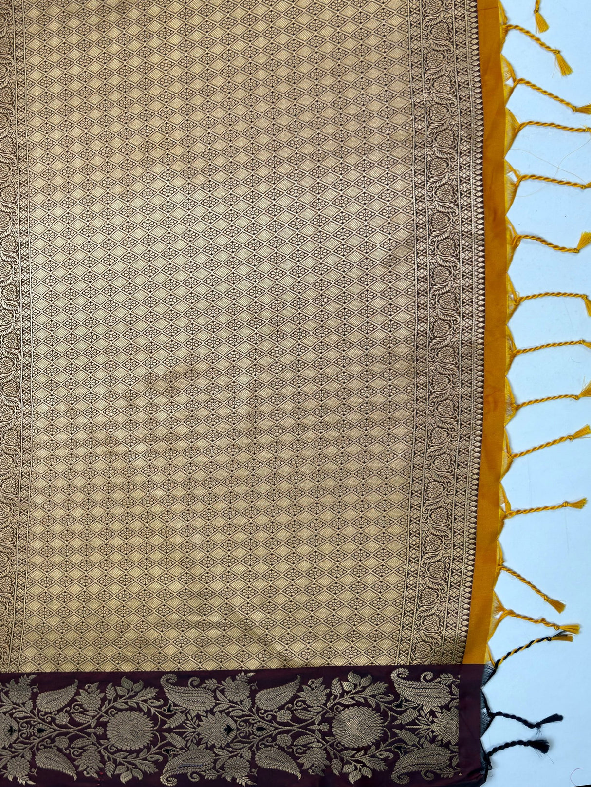 MIMOSA Mustard Saree Saree — pallu and zari work detail