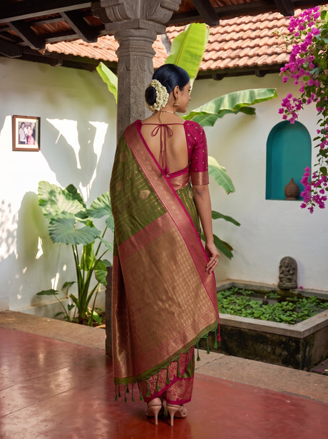 MIMOSA Olive Saree Saree — pose 2 styling detail