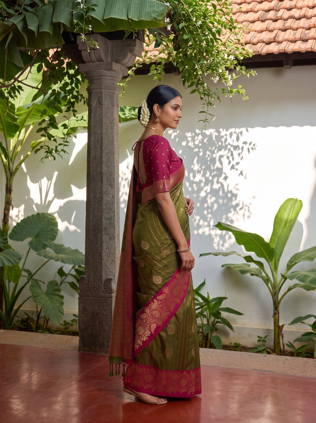 MIMOSA Olive Saree Saree — pose 3 styling detail