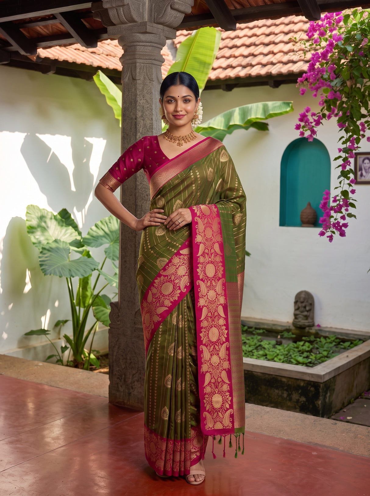 MIMOSA Olive Saree Saree — pose 4 styling detail