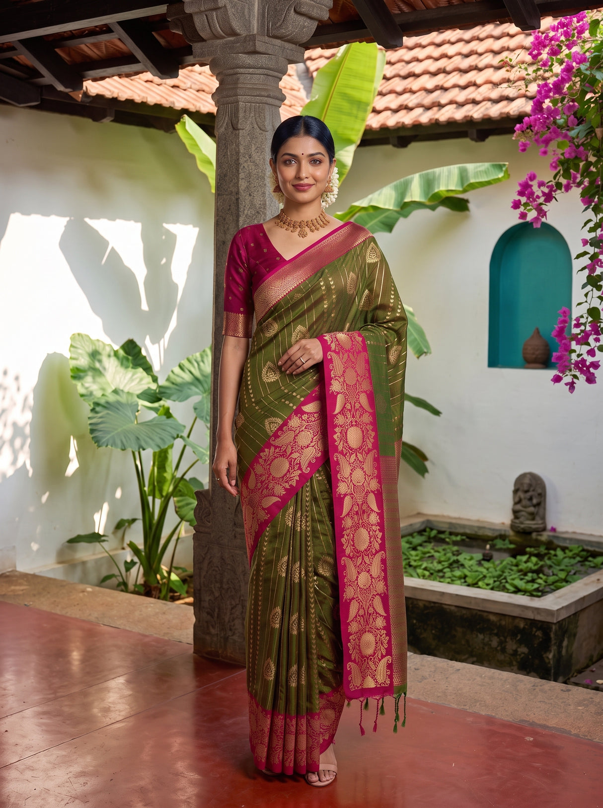 MIMOSA Olive Saree Saree — pose 6 styling detail