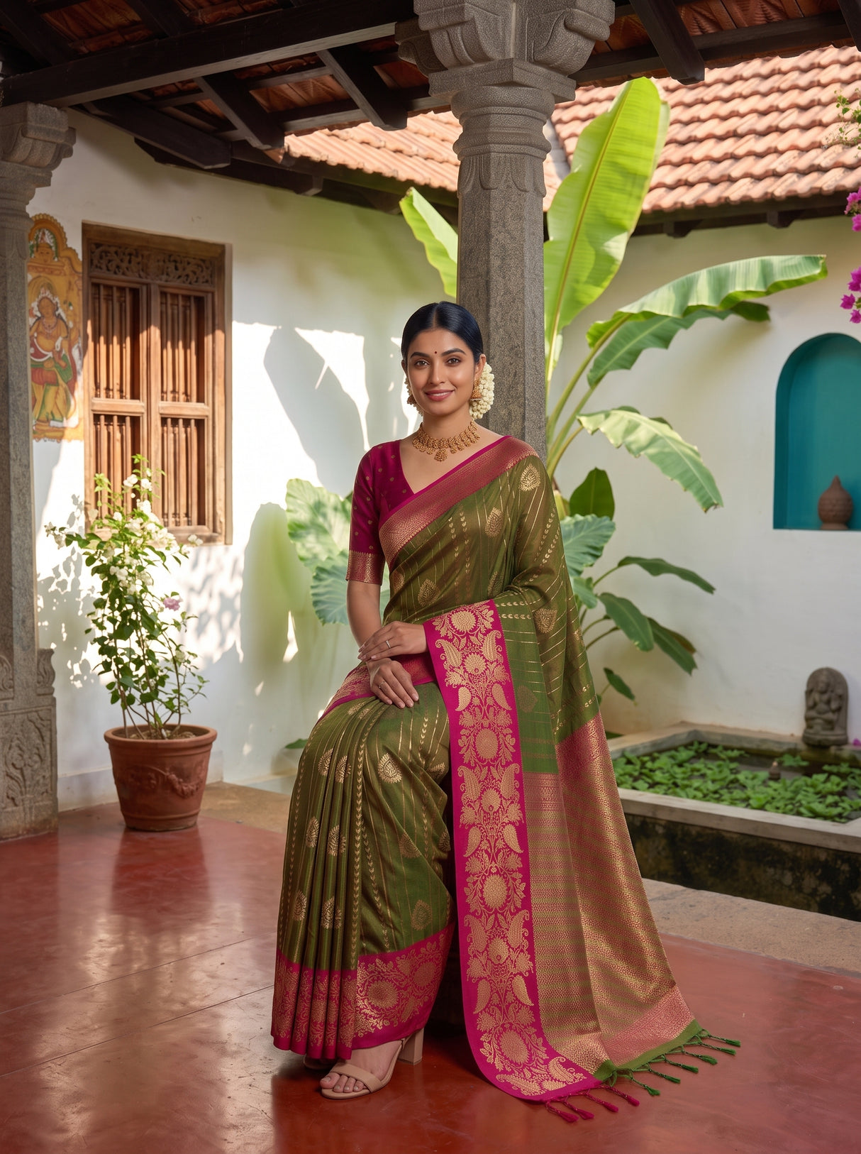 MIMOSA Olive Saree Saree — pose 8 styling detail