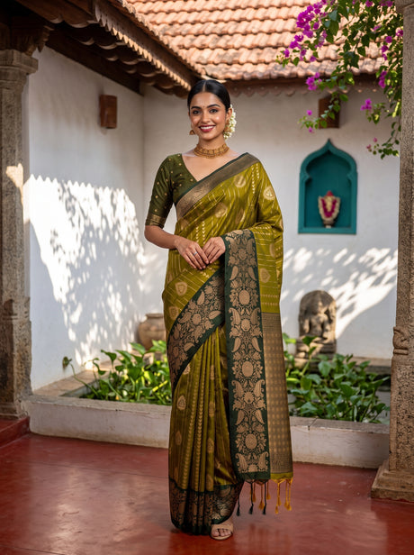 MIMOSA Pista Saree Saree — front view on mannequin