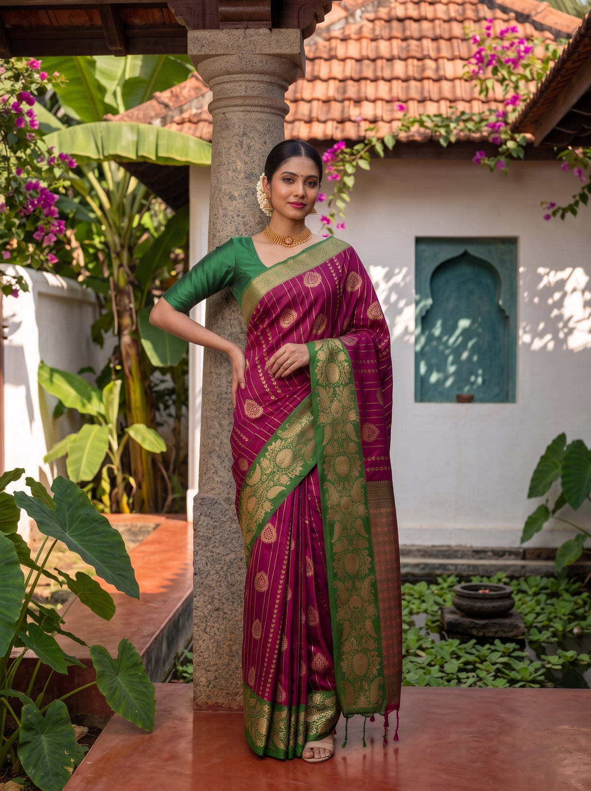 MIMOSA Wine Saree Saree — pose 4 styling detail