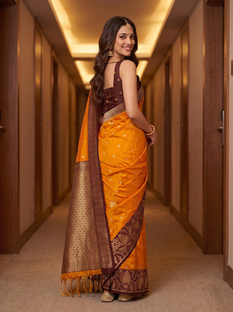 MIMOSA Mustard Saree Saree — pose 2 styling detail