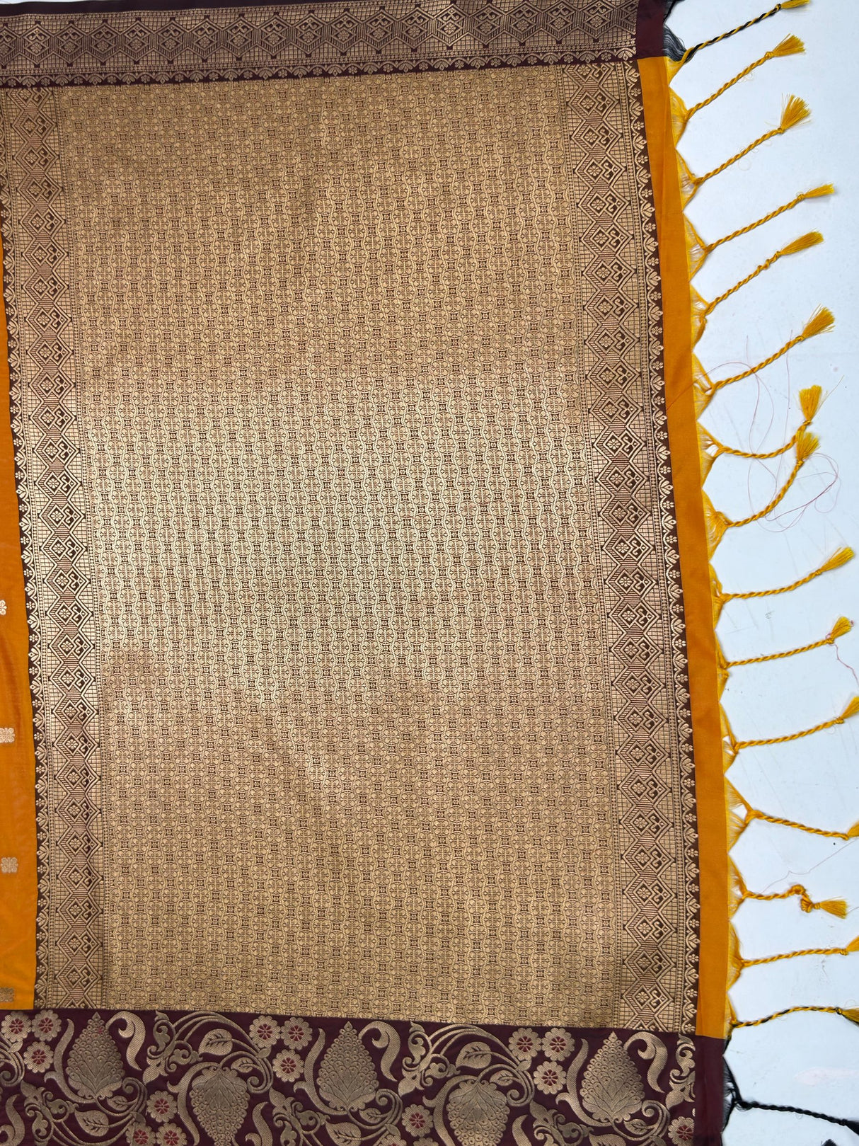 MIMOSA Mustard Saree Saree — pallu and zari work detail