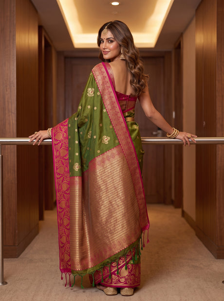 MIMOSA Olive Saree Saree — pose 2 styling detail