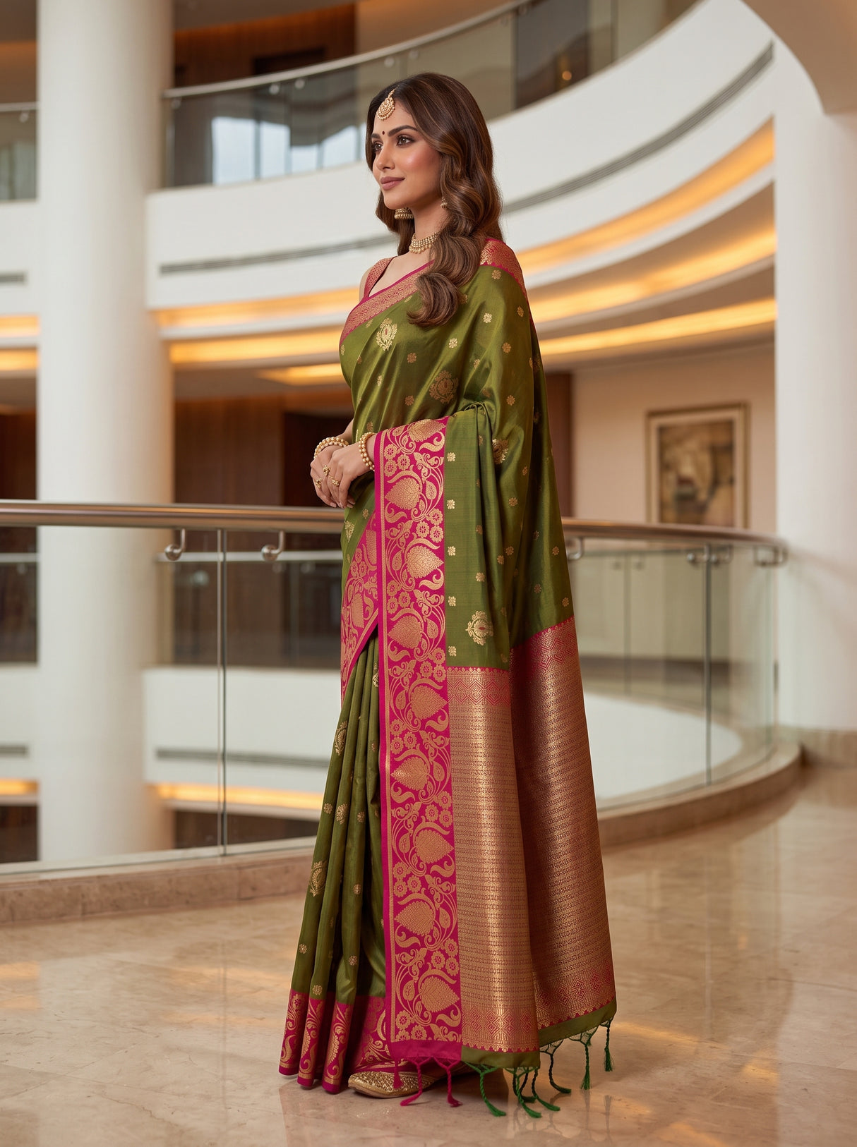 MIMOSA Olive Saree Saree — pose 3 styling detail