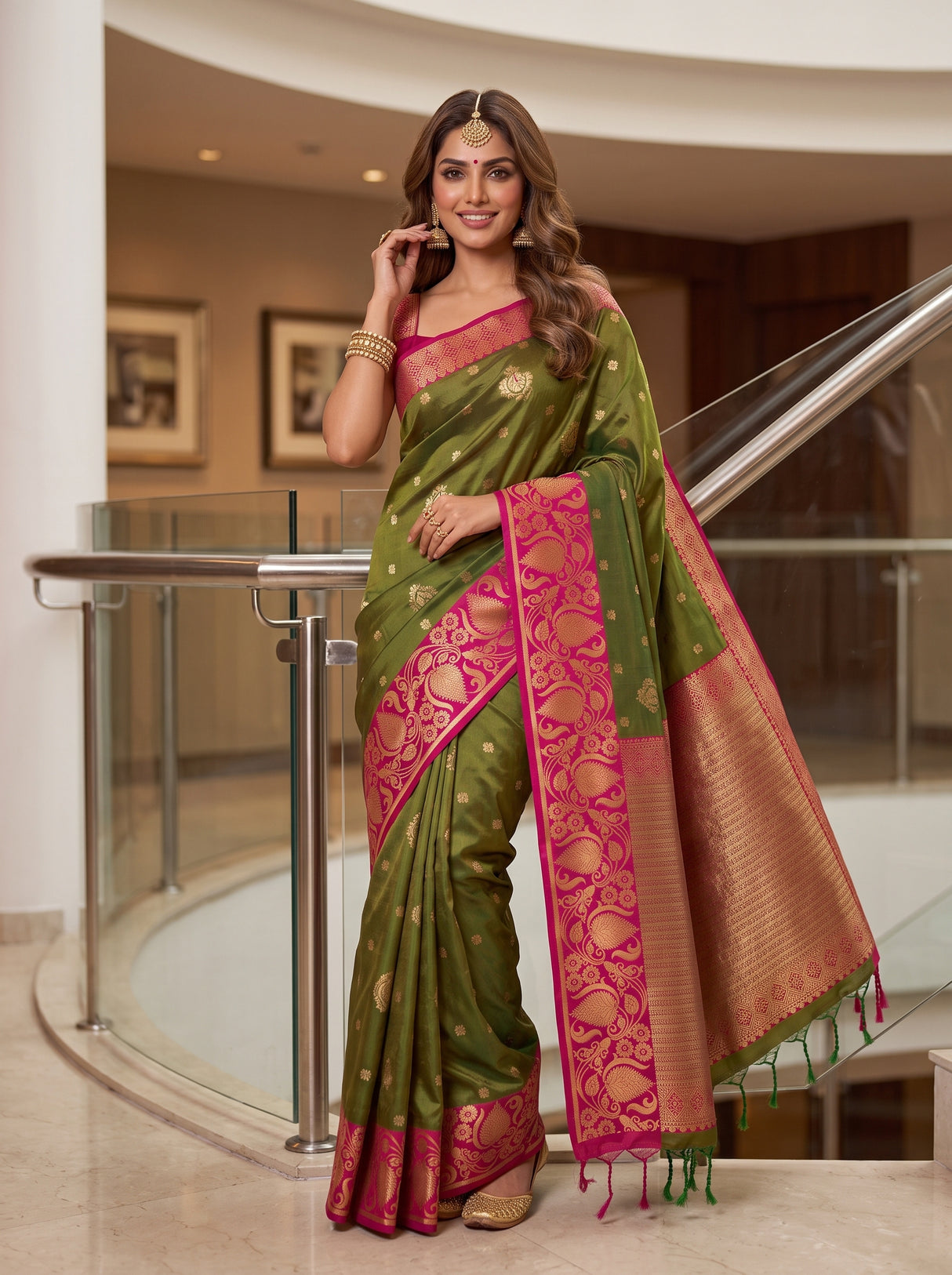 MIMOSA Olive Saree Saree — pose 5 styling detail