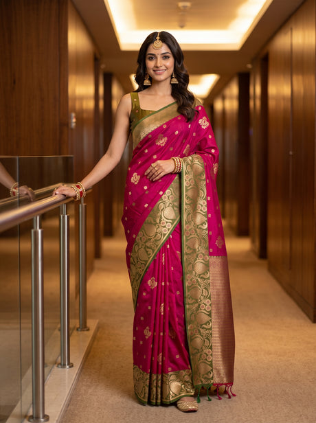 MIMOSA Rani Saree Saree — front view on mannequin