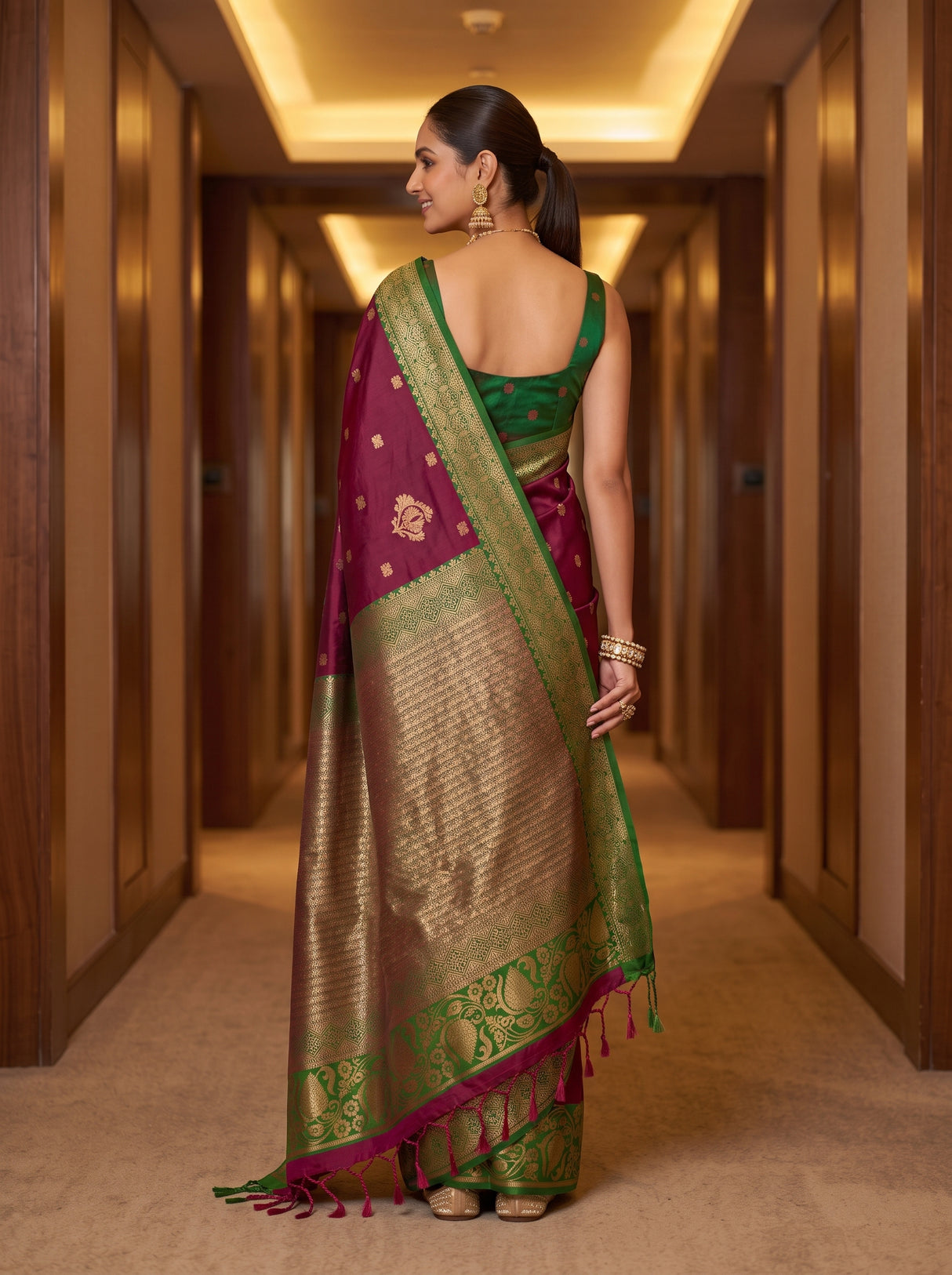 MIMOSA Wine Saree Saree — pose 2 styling detail