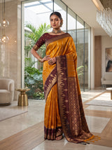 MIMOSA Mustard Kanjivaram Art Silk Saree — pose 4 styling detail