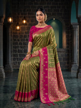 MIMOSA Olive Kanjivaram Art Silk Saree — pose 8 styling detail