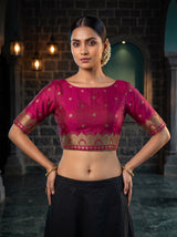MIMOSA Olive Kanjivaram Art Silk Saree — blouse close-up