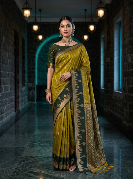 MIMOSA Pista Kanjivaram Art Silk Saree — AI model lifestyle pose 1