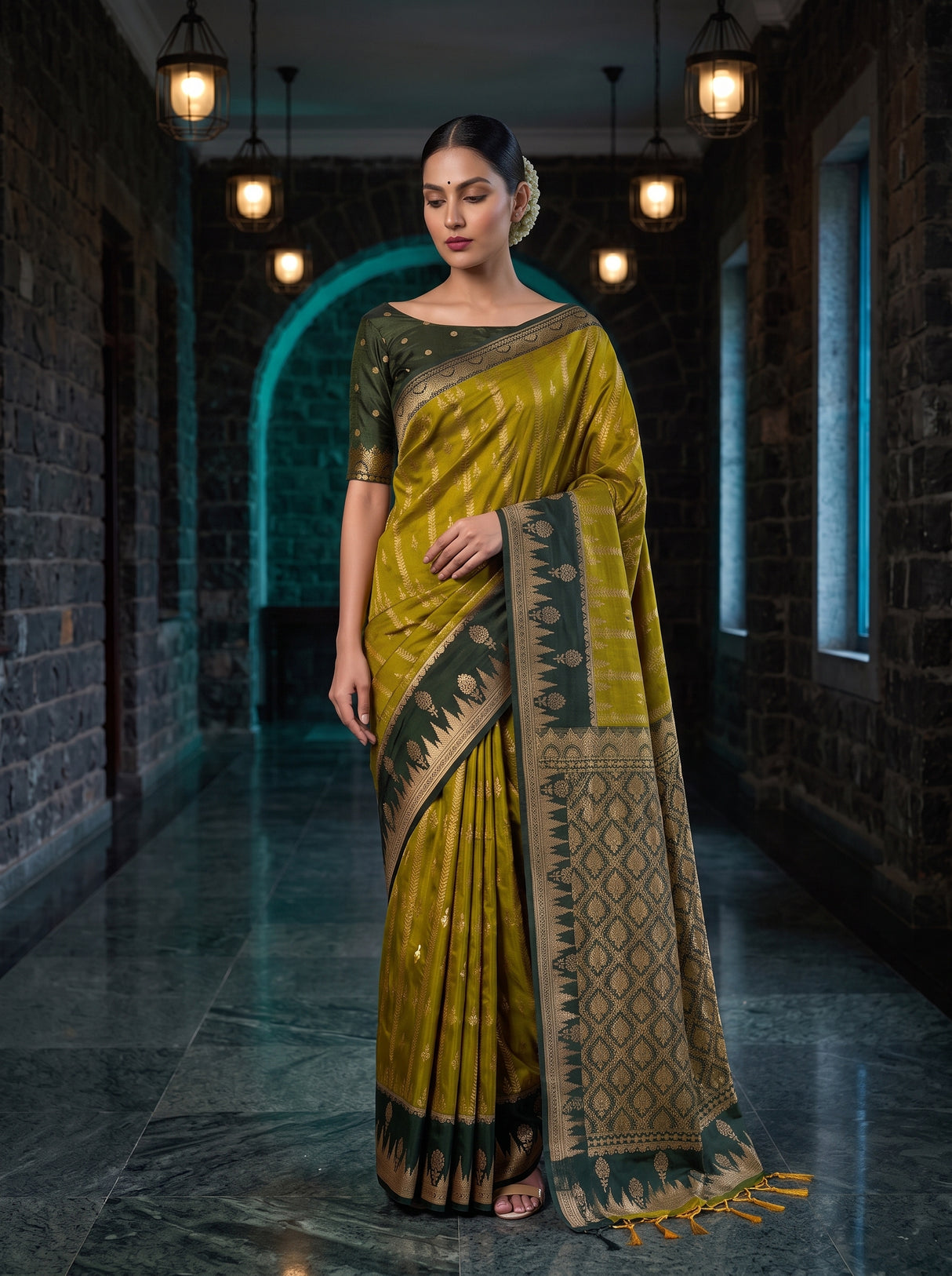 MIMOSA Pista Kanjivaram Art Silk Saree — pose 10 styling detail