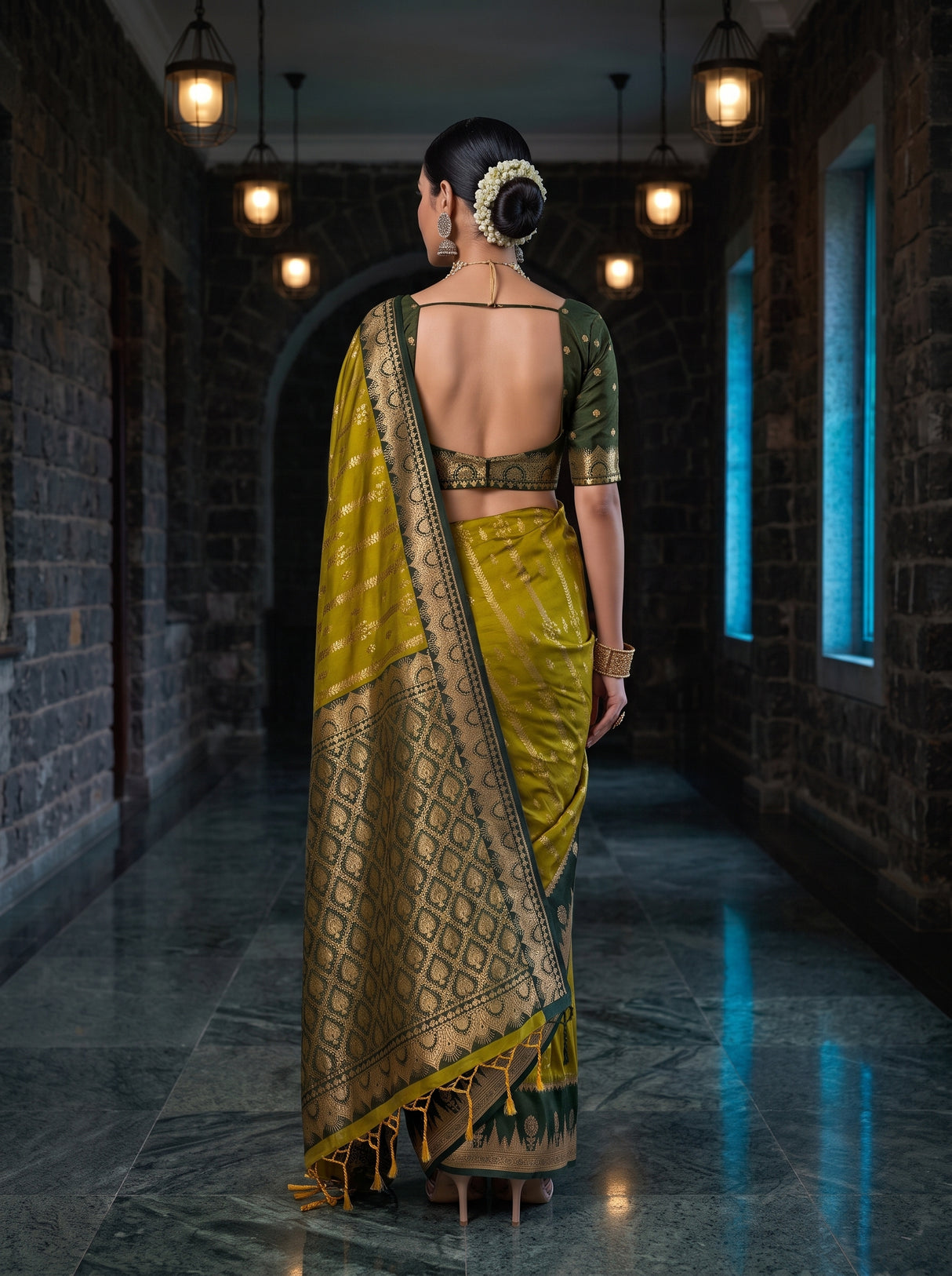 MIMOSA Pista Kanjivaram Art Silk Saree — Saree shot pallu and body