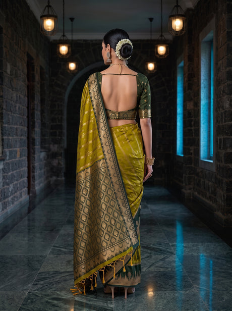 MIMOSA Pista Kanjivaram Art Silk Saree — Saree shot pallu and body