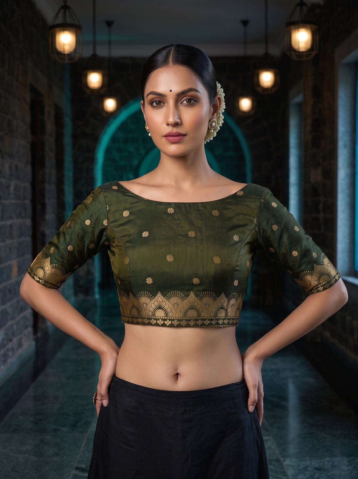 MIMOSA Pista Kanjivaram Art Silk Saree — blouse close-up