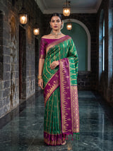 MIMOSA Rama Kanjivaram Art Silk Saree — Saree shot pallu and body