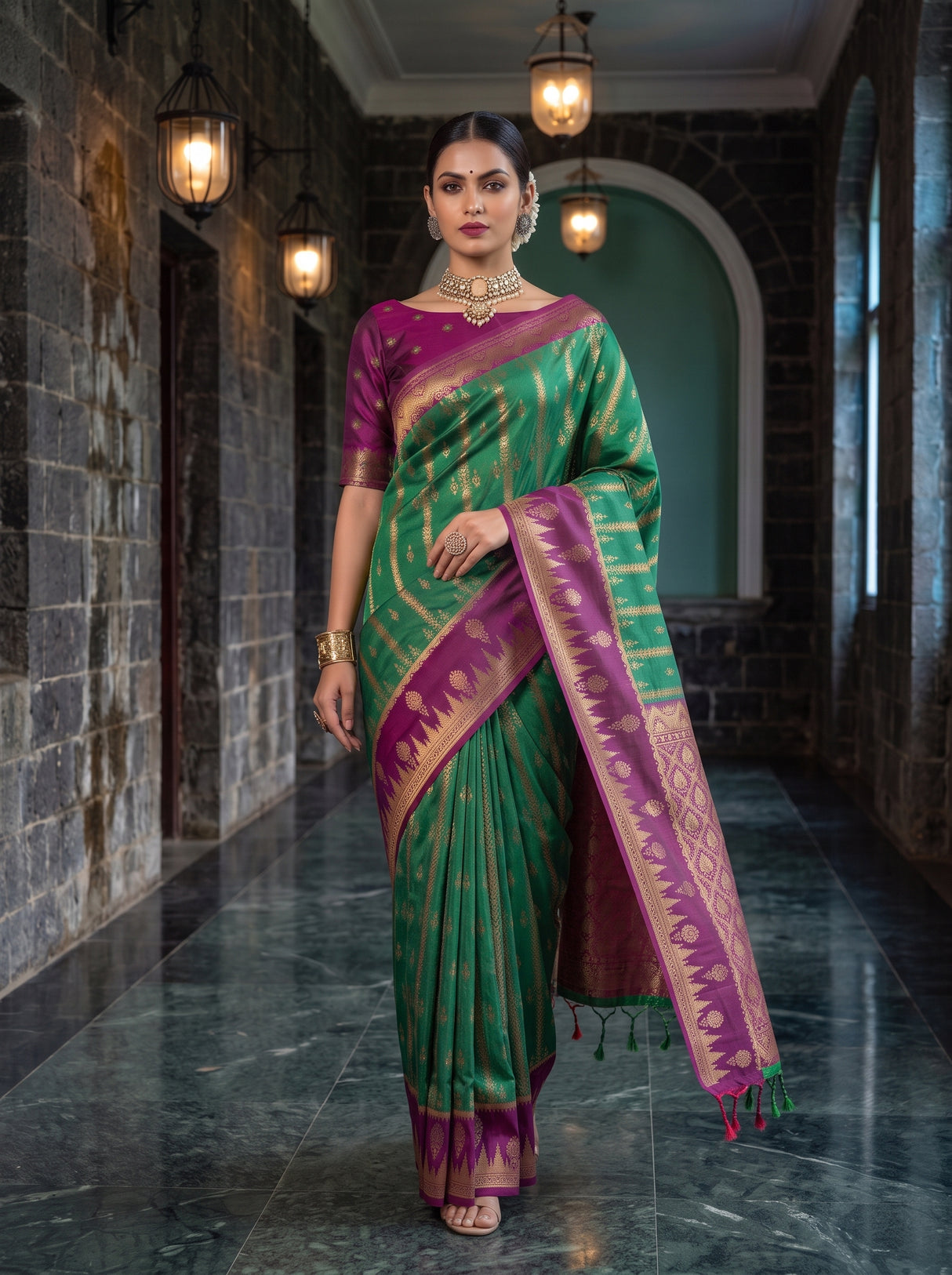 MIMOSA Rama Kanjivaram Art Silk Saree — pose 6 styling detail