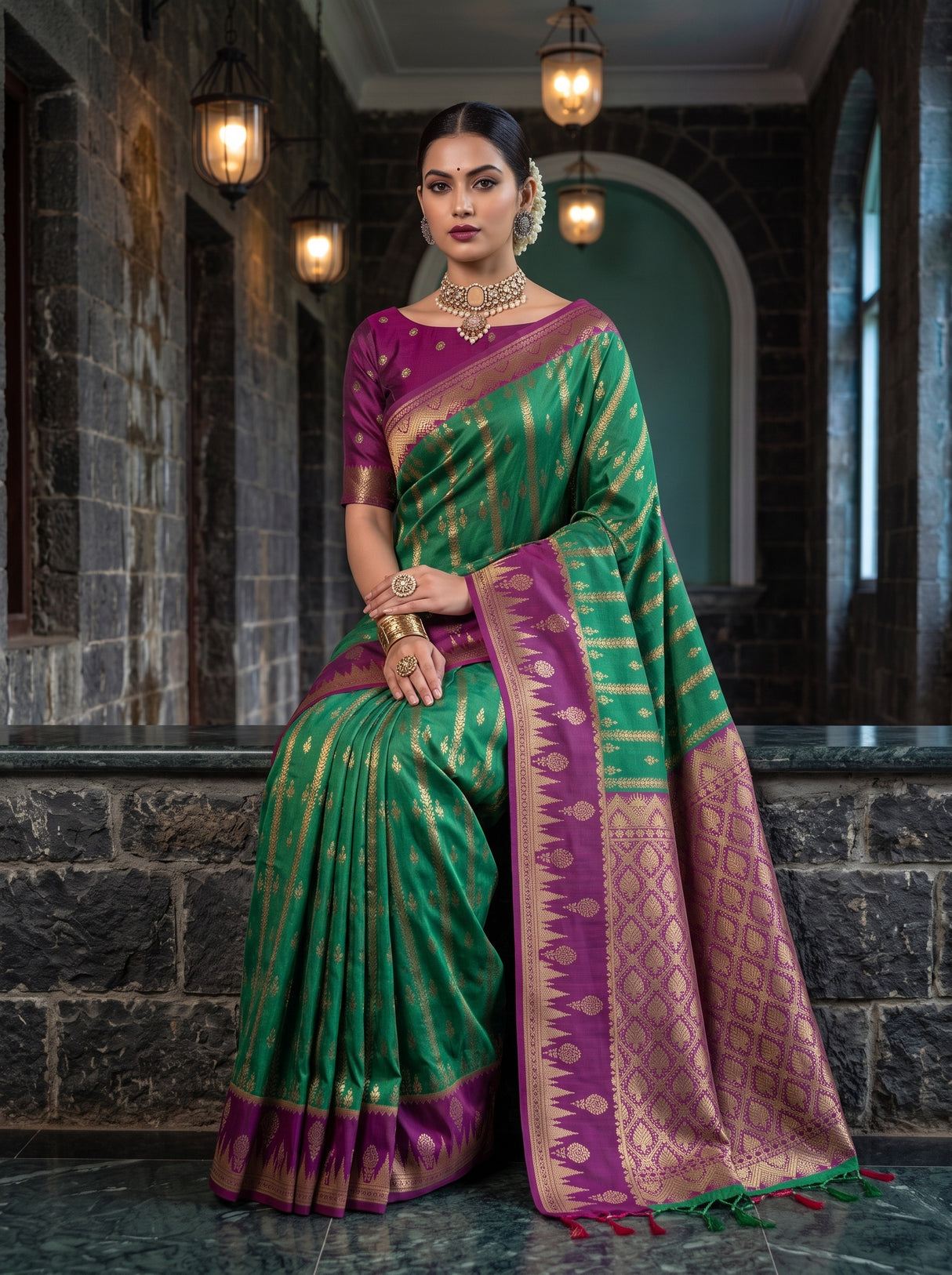 MIMOSA Rama Kanjivaram Art Silk Saree — pose 8 styling detail
