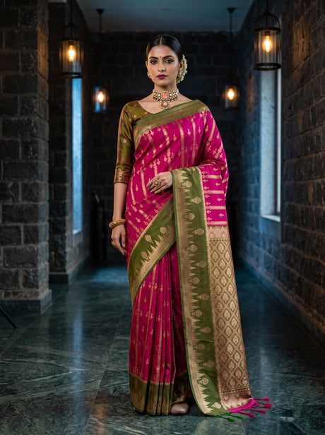 MIMOSA Rani Kanjivaram Art Silk Saree — AI model lifestyle pose 1