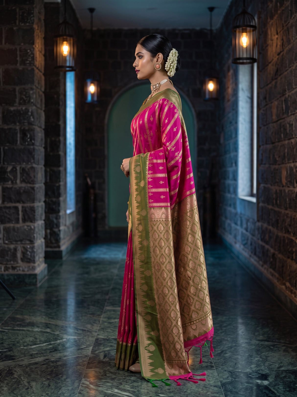 MIMOSA Rani Kanjivaram Art Silk Saree — pose 3 styling detail