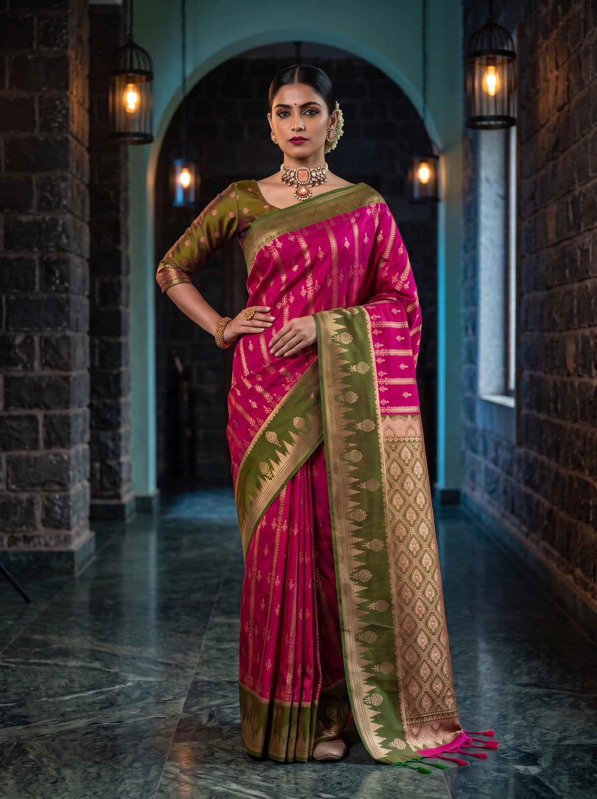 MIMOSA Rani Kanjivaram Art Silk Saree — pose 4 styling detail