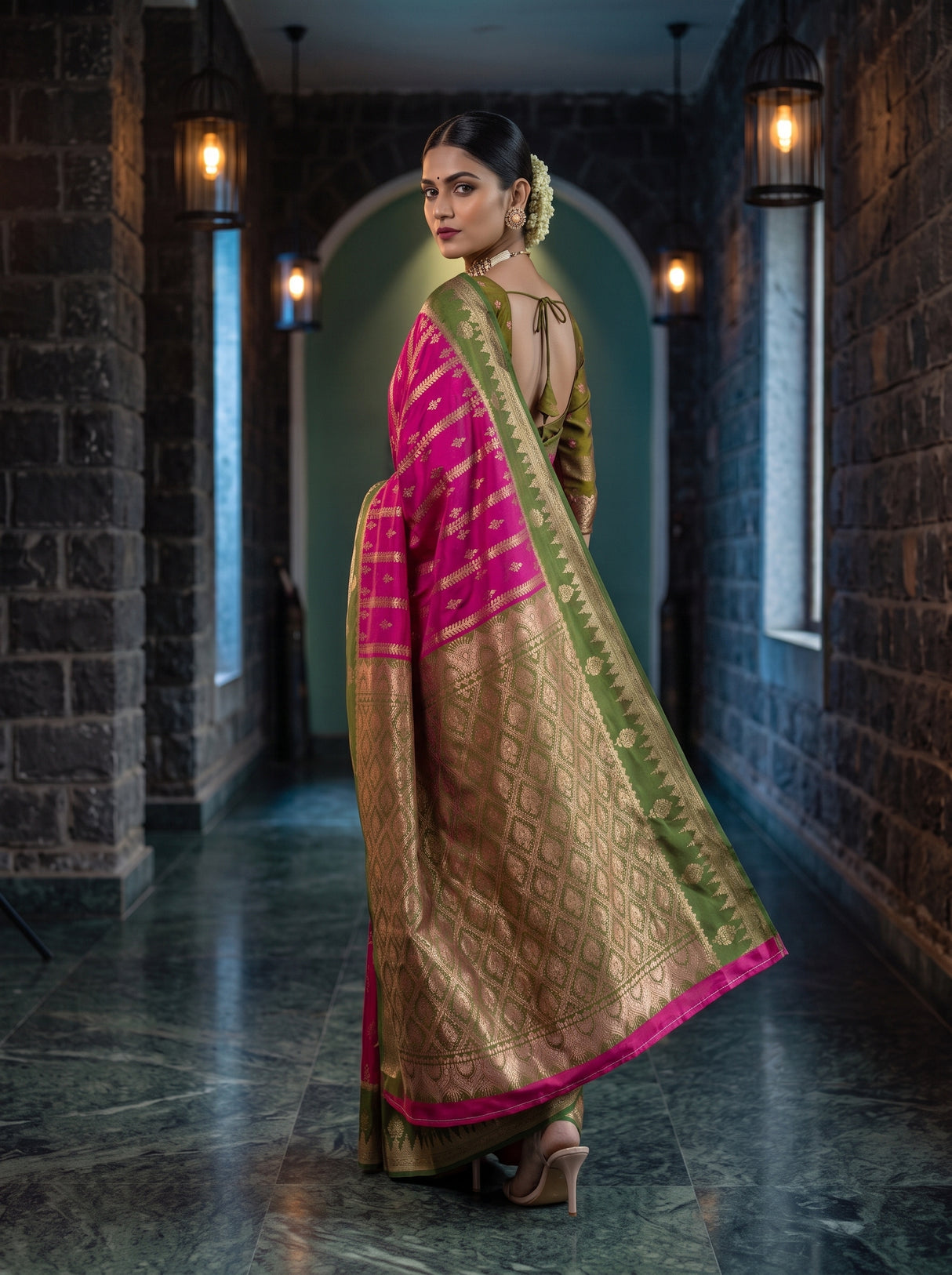MIMOSA Rani Kanjivaram Art Silk Saree — pose 9 styling detail