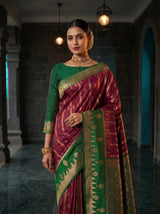 MIMOSA Wine Kanjivaram Art Silk Saree — pose 10 styling detail