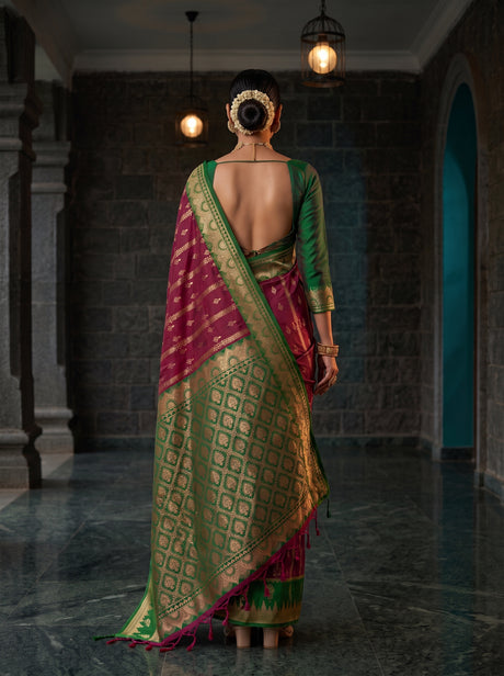 MIMOSA Wine Kanjivaram Art Silk Saree — Saree shot pallu and body