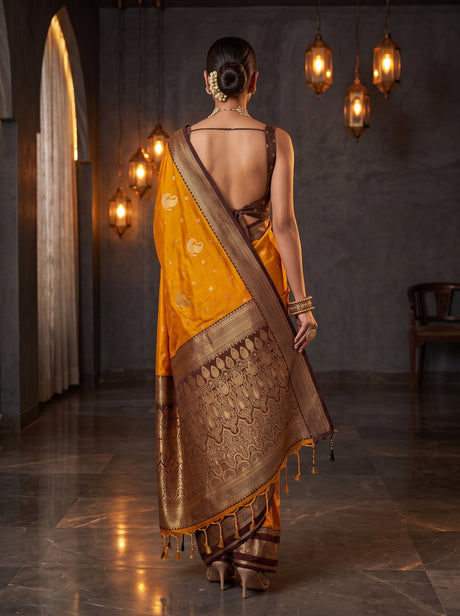 MIMOSA Mustard Kanjivaram Art Silk Saree — Saree shot pallu and body