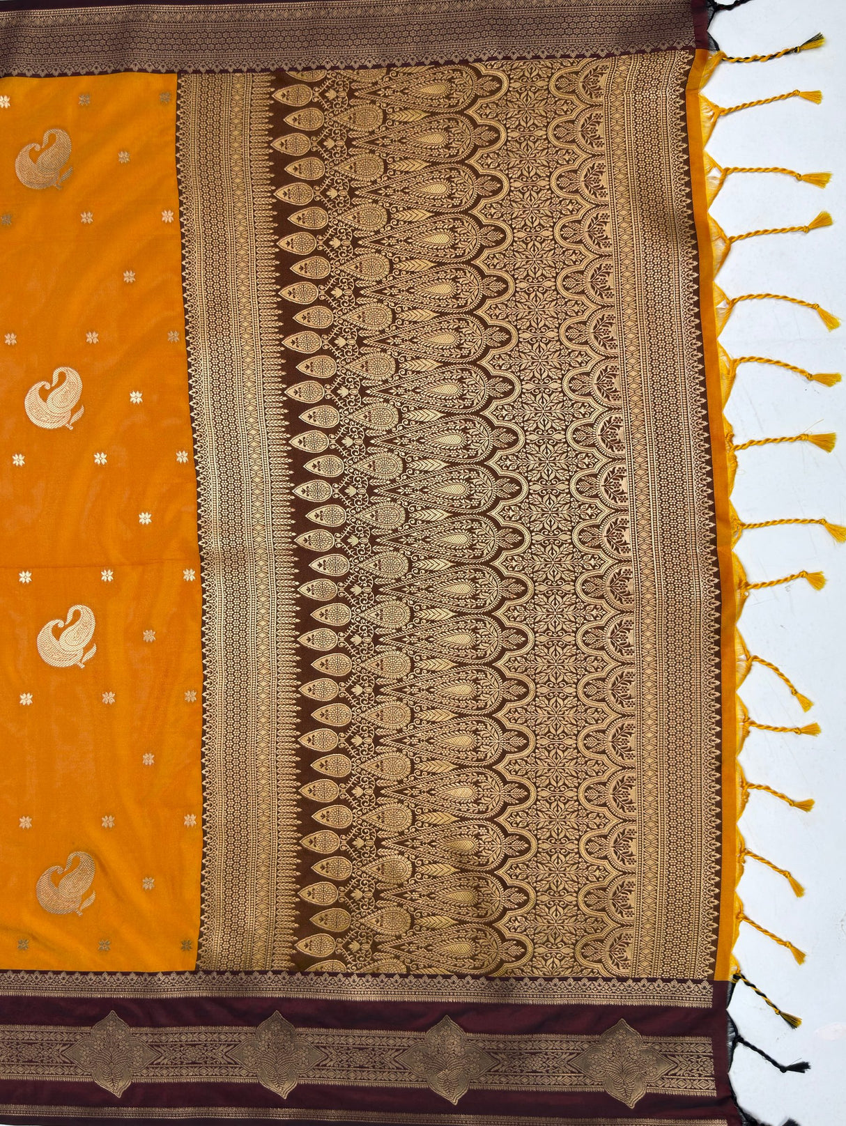 MIMOSA Mustard Kanjivaram Art Silk Saree — pallu and zari work detail