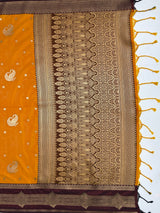 MIMOSA Mustard Kanjivaram Art Silk Saree — pallu and zari work detail