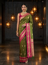 MIMOSA Olive Kanjivaram Art Silk Saree — Model lifestyle pose